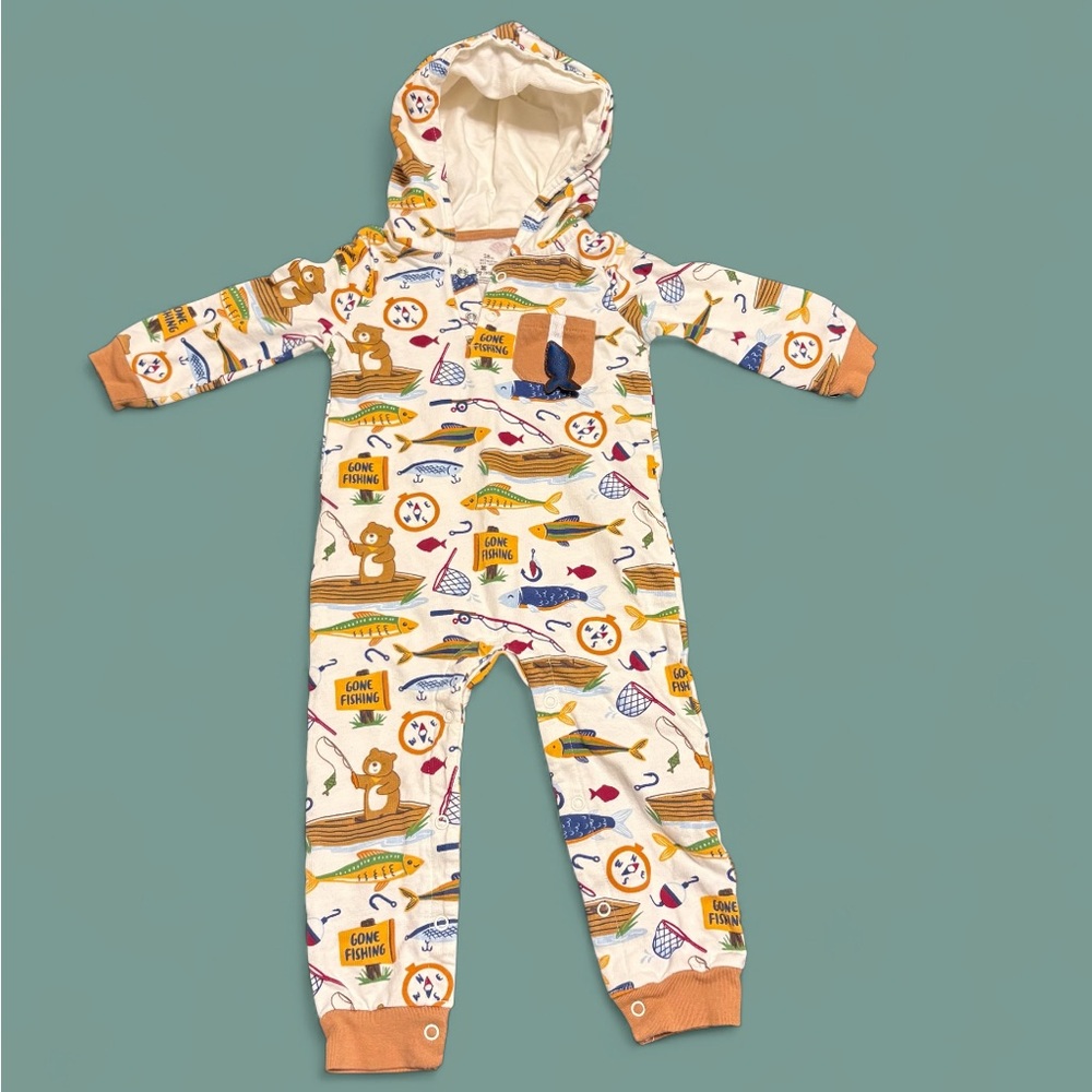 Baby boy clothes size 18 months “gone fishing” one piece outfit